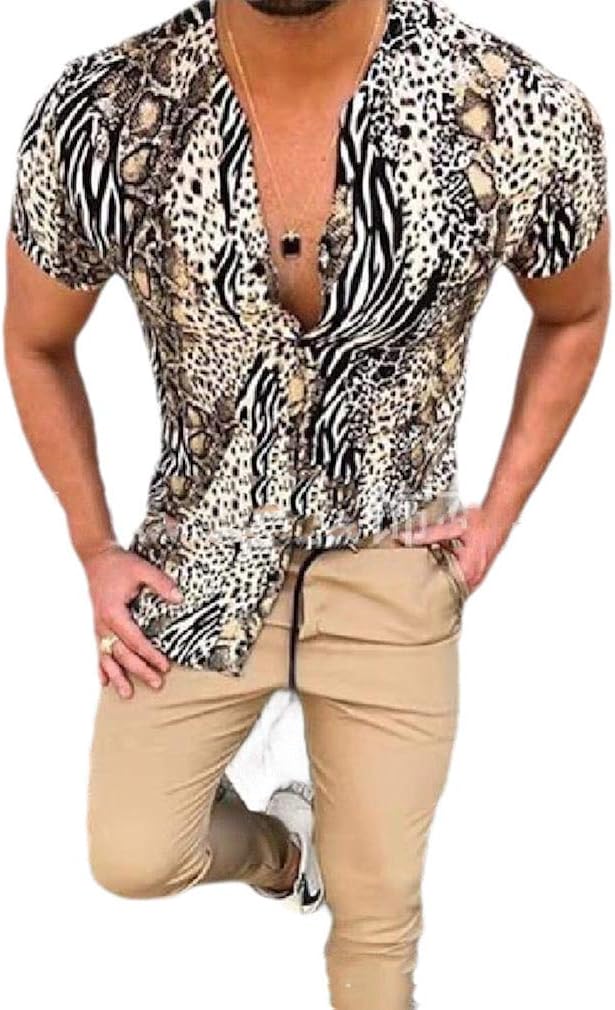 mens leopard print button up shirt