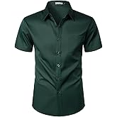ZEROYAA Men's Casual Urban Stylish Slim Fit Short Sleeve Button Up Dress Shirt with Pocket