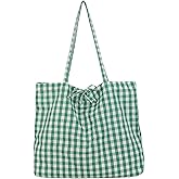 Gingham Tote Bag Vintage Shoulder Tote Lightweight Shoulder Bag Gingham Large Capacity Handbag