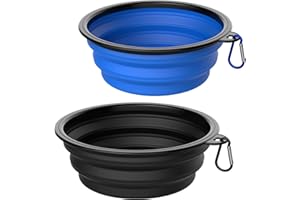 Takfox Collapsible Dog Bowls [2 Pack] 34 oz, Travel Dog Bowls, Pet Bowl Portable Foldable Water Food Feeding Dishes with Carabiner Clip for Traveling Hiking Walking-Black & Blue