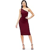 Dress The Population Womens Martine Sleeveless Asymmetrical One Shoulder Side Pleat Bodycon Midi Dress