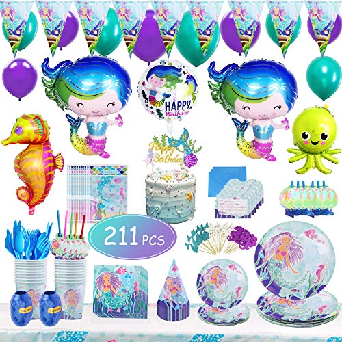 image for Flasoo Mermaid birthday party supplies & DisposAble Tableware Kit 211p