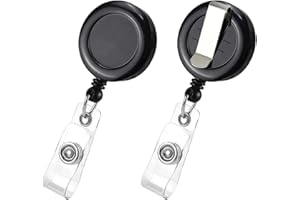 KOORITO 2 Pack Retractable Name Badge Holder Reel with Belt Clip Badge Reel Retractable for Teachers, Students, Office Workers (Black)