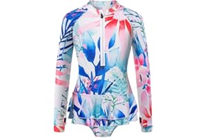 YOLIPULI Girls Long Sleeve Rashguard Swimsuit UV Protection One-Piece Swimwear Bathing Suit