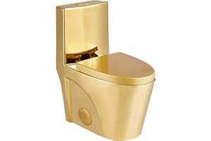 Fine Fixtures Dual-Flush Elongated One-Piece Toilet with High Efficiency Flush in Shiny Gold