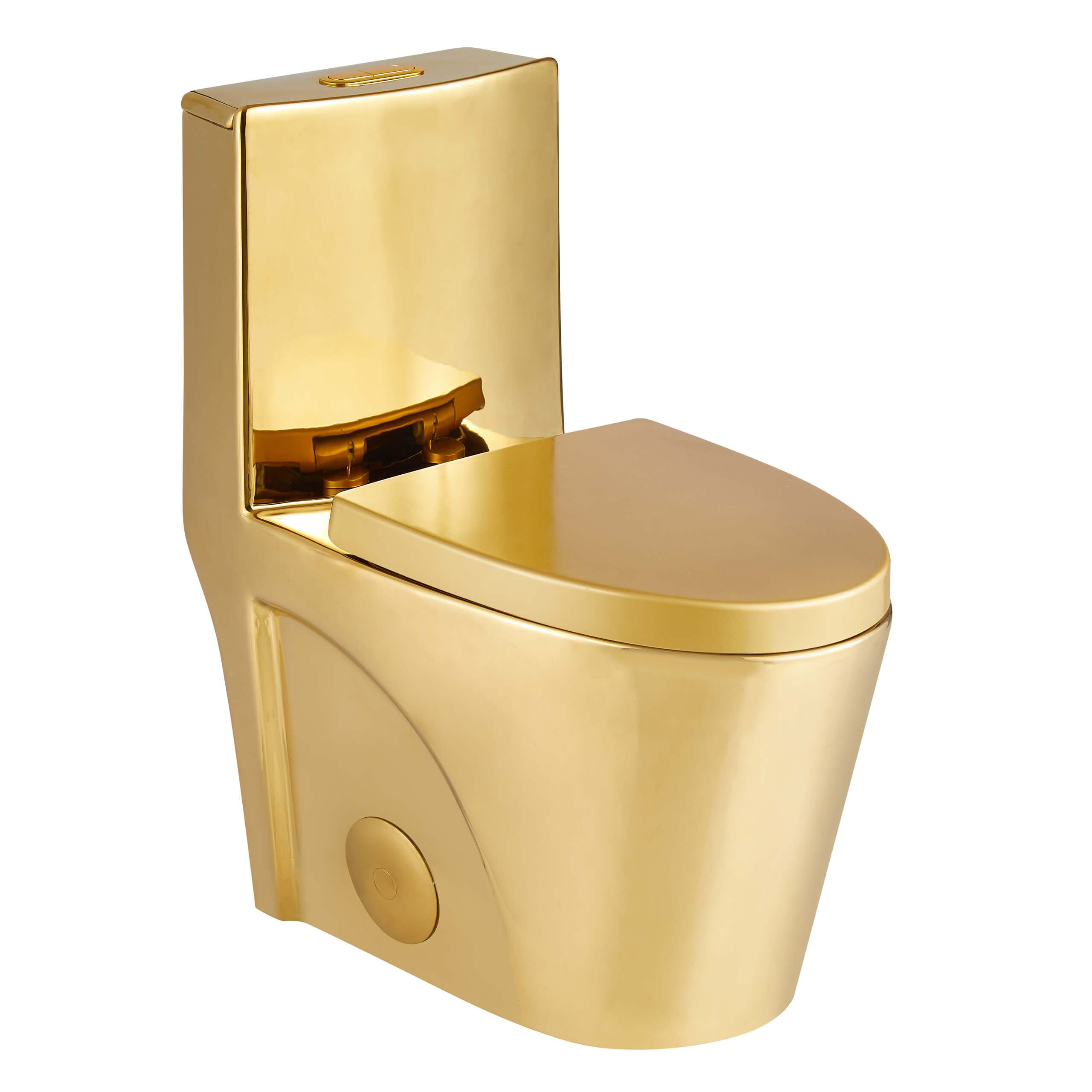 Photo 1 of Fine Fixtures Dual-Flush Elongated One-Piece Toilet with High Efficiency Flush in Shiny Gold