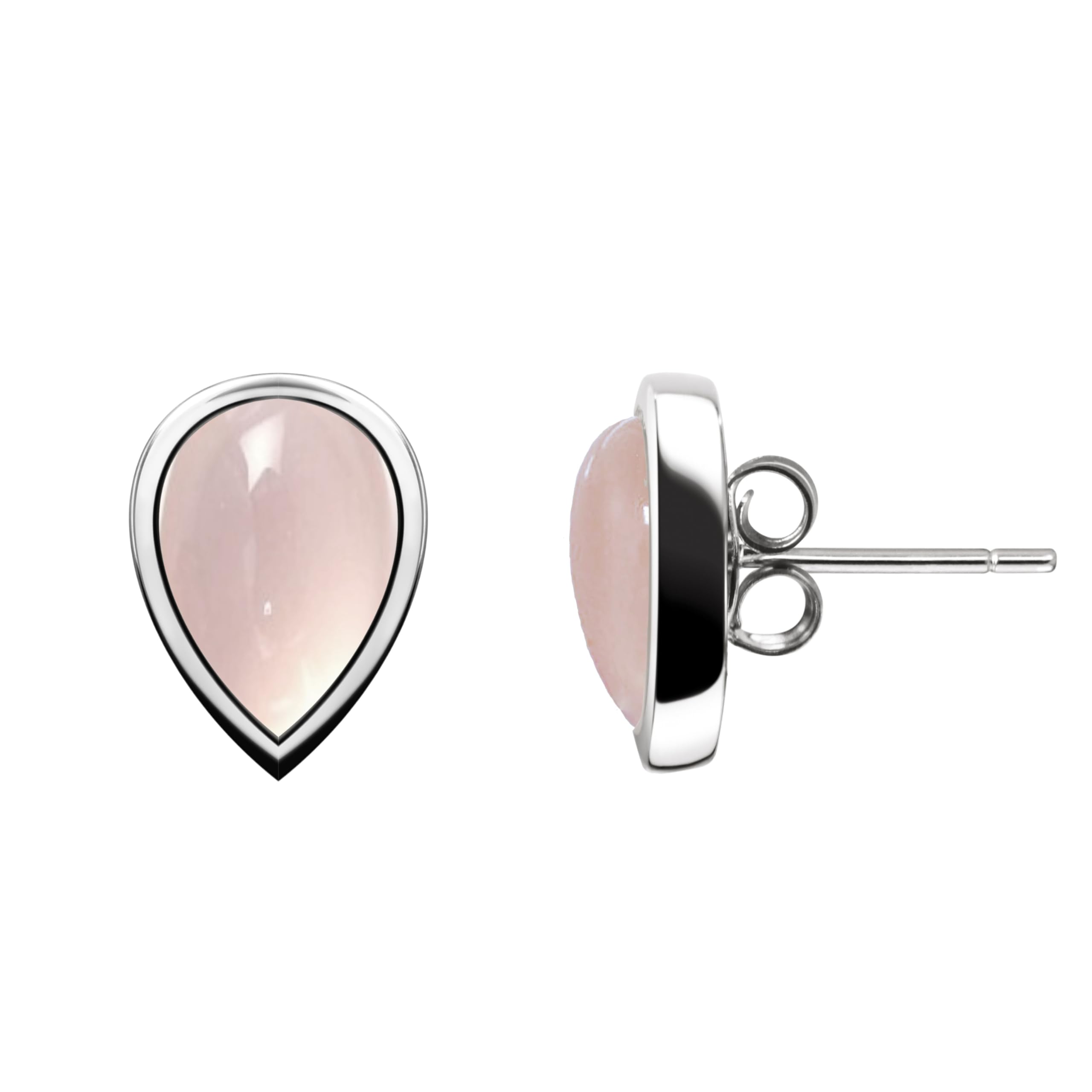 Franki Baker Pear Drop Peach Moonstone Gemstone & Sterling Silver Stud Earring. Stud size: 10x8mm. Gem grade AA.