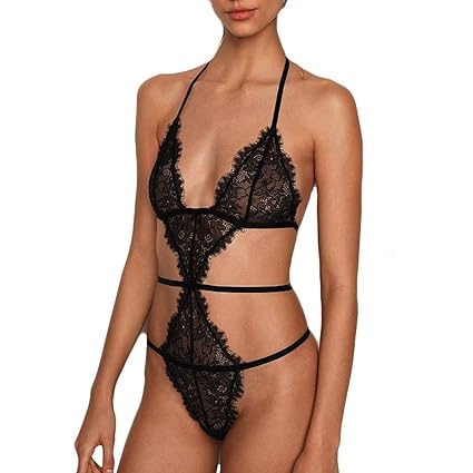 LOPILY Damen Reizwäsche Unterwäsche Baby Dolls Geblümt Spitze Nachtwäsche Bodys Spitze Lingerie Dessous Sets Spitzen BH mit String Bodysuit Underwear
