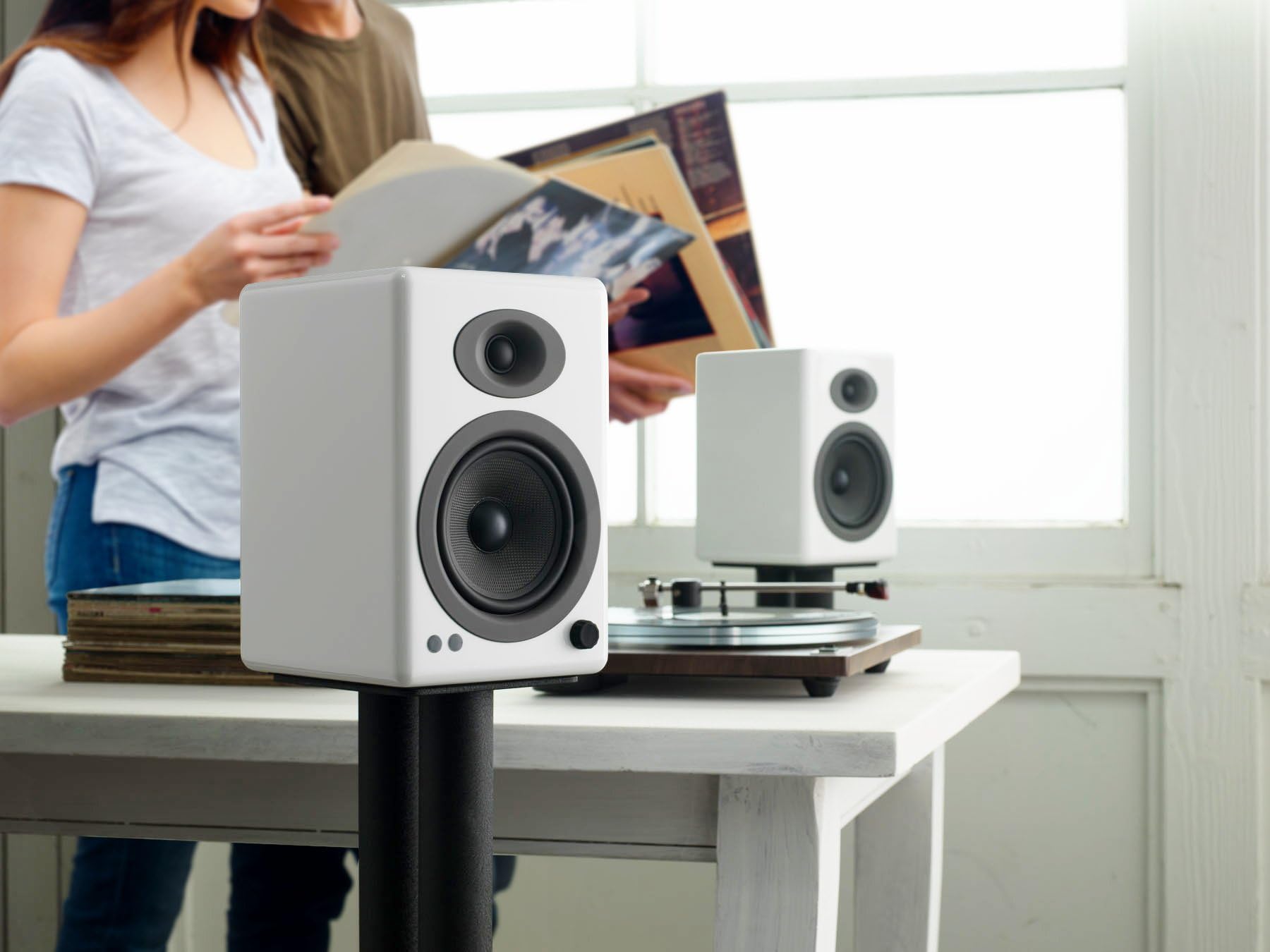 Audioengine A5+ Wireless Bluetooth Bookshelf Speakers - Premium 150W Stereo Speakers for Music, Gaming, Turntables, Home Theater Systems - Powerful Studio Monitors