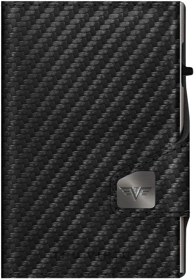 Tru Virtu® Wallet RFID / NFC Protection – Click & Slide Carbon Black/Silver – Card Holder with Note Compartment Made of Aluminium & Leather for Men and Women – 9.9 x 6.7 x 2.1 cm - Image 3