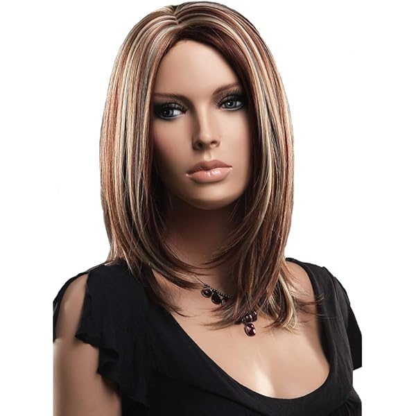 Amazon Com Mipper Ombre Brown Middle Parting Straight Wig For Women Girls Mixed Color Brown With Blonde Highlights Medium Length Straight Wig Smooth And Realistic Beauty