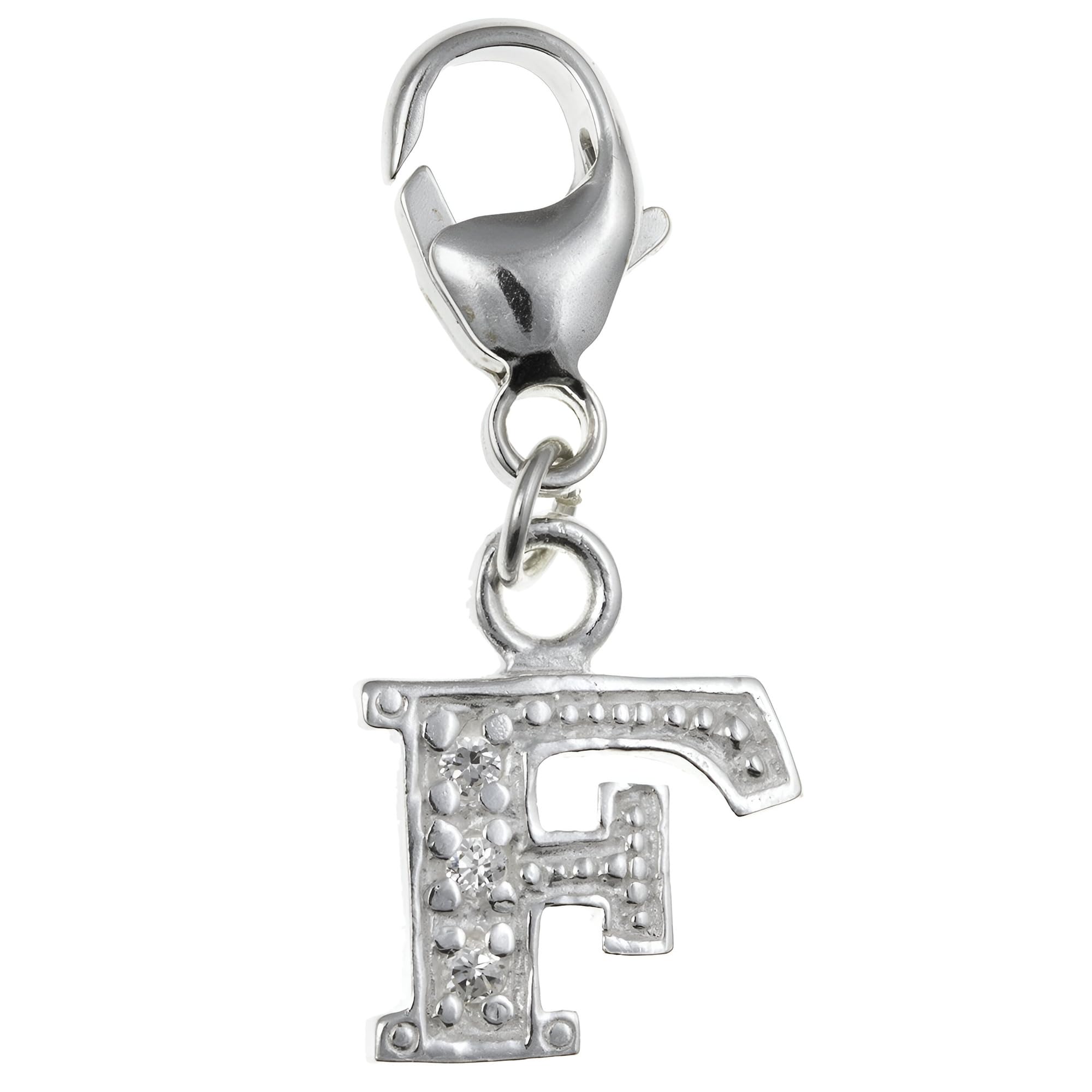 Capital Letter F Alphabet Initial 925 Sterling Silver Clip On Charm Pendant with CZ Cubic Zirconia Stones for Women - Letter Charms Compatible with Thomas Sabo Charms Bracelet Necklace