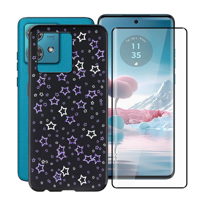 ZXLZKQ Case for Motorola Edge 40 Neo (6.55"), Phone Case with Tempered Glass Screen Protector, Shockproof Cover, Ultra-Thin Soft TPU Protective Case for Motorola Edge 40 Neo - XT35