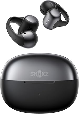 SHOKZ OpenDots ONE Open Ear Kopfhörer, Premium Dolby Audio, Clip On Earbuds mit Mikrofon, Bluetooth 5.4, schnelles Aufladen, 40 Stunden Spielzeit, IP54, Gewicht 6,5g, mit Reinigungstuch, Schwarz