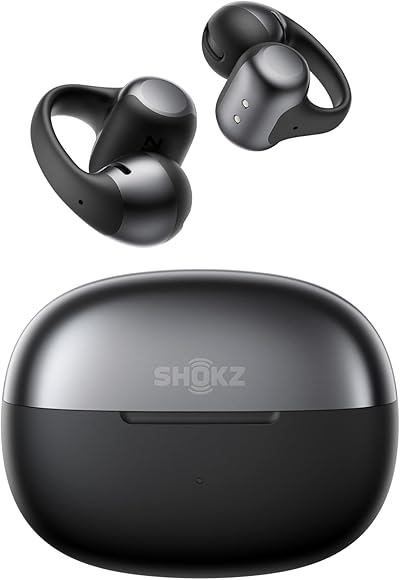 SHOKZ OpenDots ONE Open Ear Kopfhörer, Premium Dolby Audio, Clip On Earbuds mit Mikrofon, Bluetooth 5.4, schnelles Aufladen, 40 Stunden Spielzeit, IP54, Gewicht 6,5g, mit Reinigungstuch, Schwarz