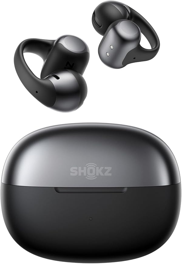SHOKZ OpenDots ONE Open Ear Kopfhörer, Premium Dolby Audio, Clip On Earbuds mit Mikrofon, Bluetooth 5.4, schnelles Aufladen, 40 Stunden Spielzeit, IP54, Gewicht 6,5g, mit Reinigungstuch, Schwarz