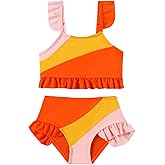 Tinypainter Toddler Girl Swimsuit Color Block Swimwear Girls Beach Bathing Suit Two Pieces Bikini Set Summer 1-6 Years
