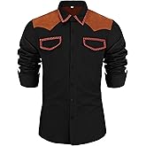 EDITCOZY Men's Western Cowboy Shirt Cotton Embroidered Button Up Shirts Long Sleeve Work Shirts with Pockets
