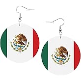 Mexico Flag Faux Leather Earrings For Women Lightweight Round Dangle Earrings Gift