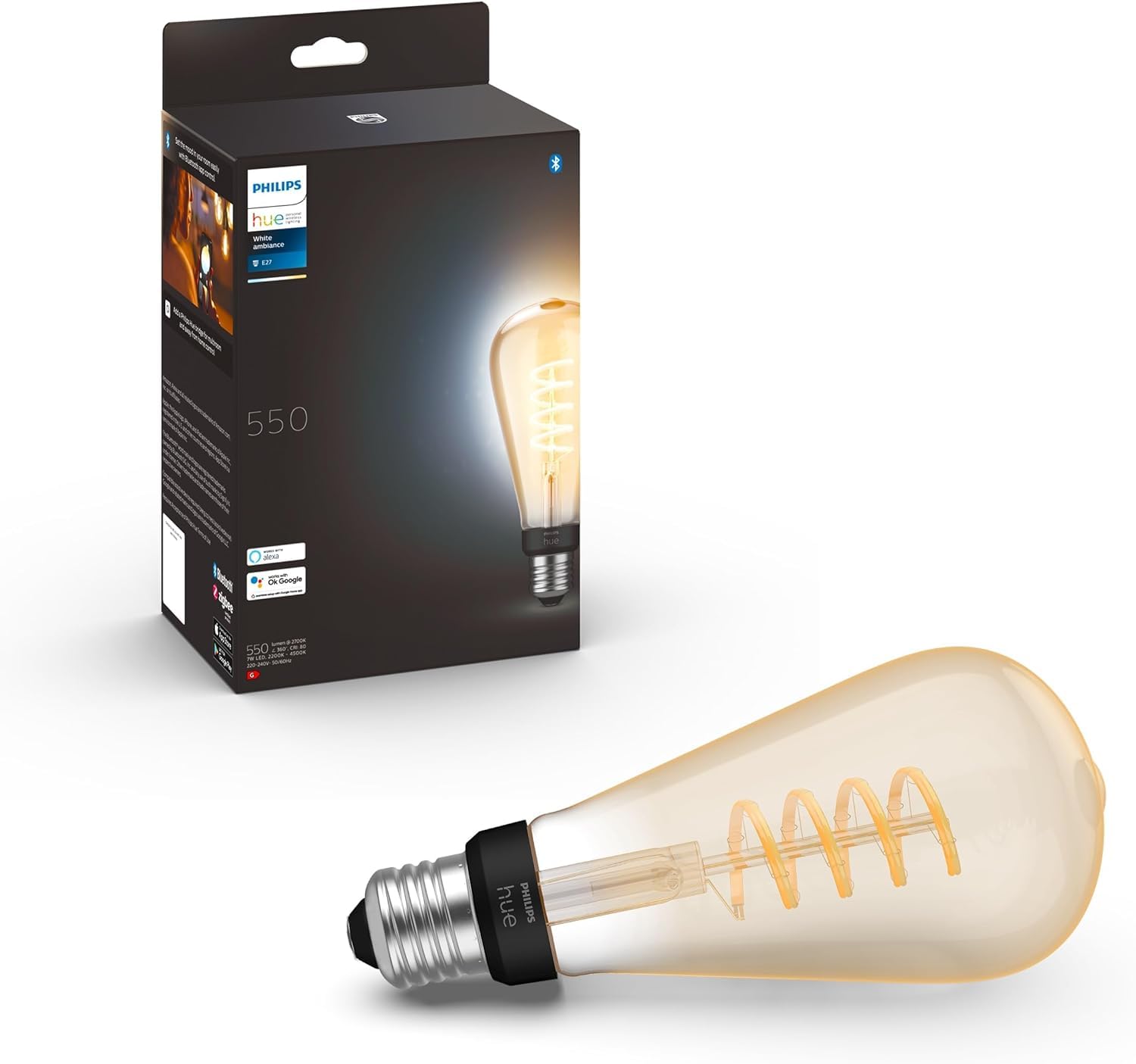 Philips Lighting Philips Hue White Ambiance, Ampoule Led Connectée E27 Filament St72, Compatible Bluetooth, Fonctionne avec Alexa, Google Assistant et Apple Homekit