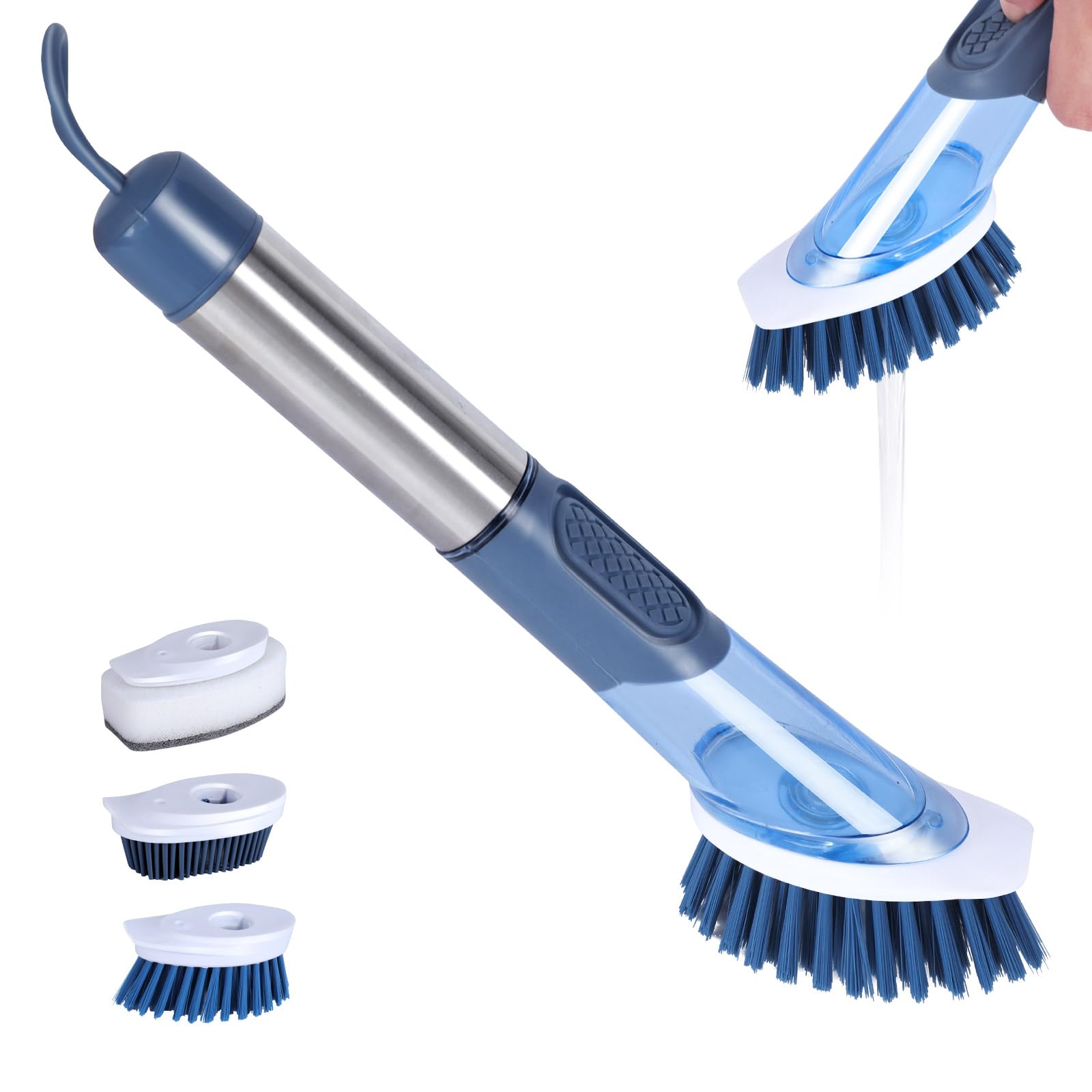 Masthome Spülbürste mit Spülmittelspender, Befüllbare Spülbürste, 4 Verschiedenen Ersatzköpfen, Multifunktional Küchenbürste Reinigungsbürste, Geschirrbürste für Geschirr, Töpfe, Spülen Reinigung