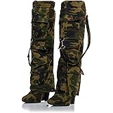 driceic Women's Camo Knee High Boots Slouch High Heels Boots Pointed Stiletto Casual Pull-On Tall Boot Party Dress Shoes