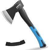 DESHIL 15 inch Chopping Hatchet Axe for Camping Splitting &amp; Kindling | Shock-reducing Fiberglass Handle, Outdoor Camp Hatchet Axe for Survival, Hiking &amp; Yard Tools