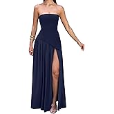Memoriesea Women's Elegant Strapless High Split A Line Flowy Party Cocktail Maxi Dress