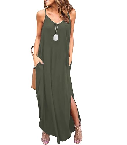 GRECERELLE Women's Summer Casual Loose Dress Spaghetti Strap Beach Cover Up Long Cami Floral Print Casual Maxi Dress with Pocket Red Gray-Small at Amazon Women's Clothing store