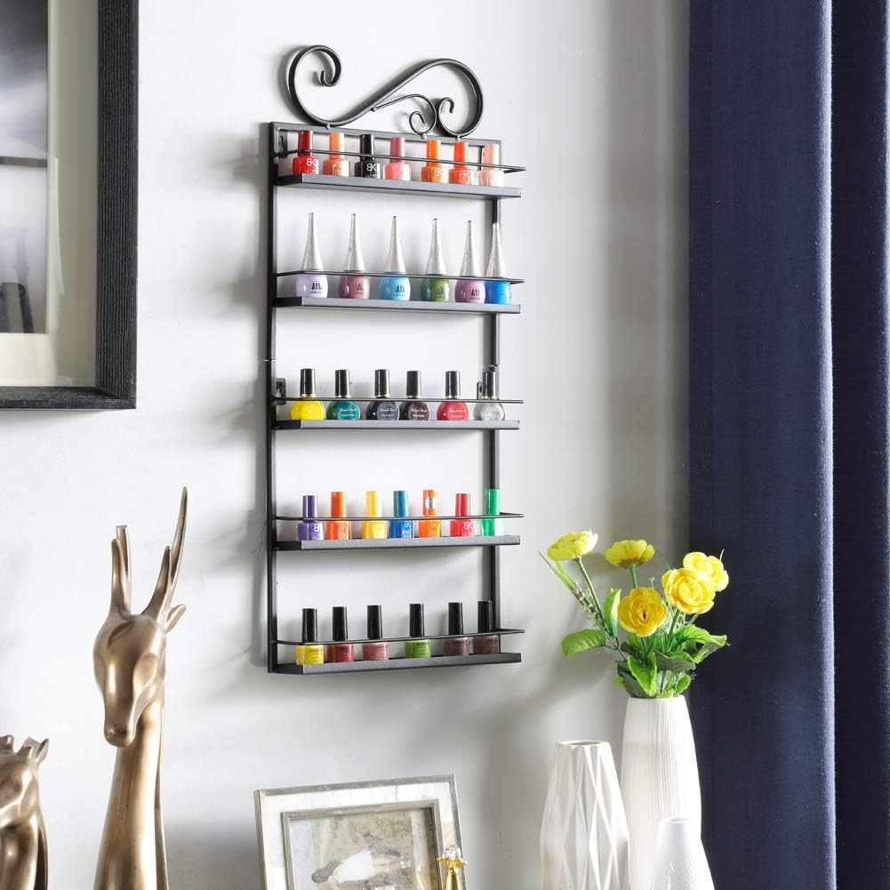 Wall Mounted Nail Polish Display Rack Makeup Metal Shelf 50 Holder