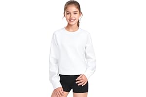 JOCMIC Girls Crewneck Sweatshirt, Long Sleeve Plain Shirts Crop Tops with Thumbholes for Teens Youth