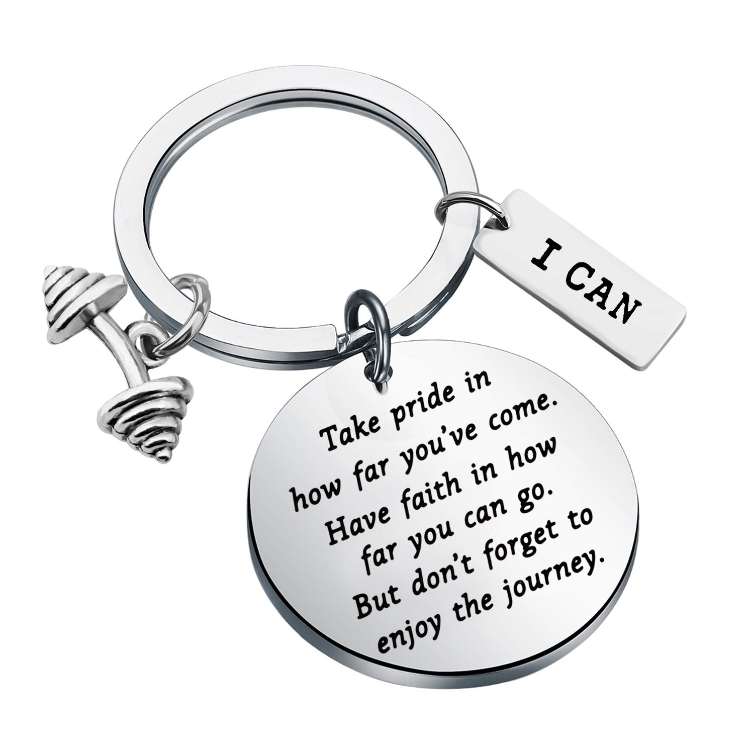 ENSIANTH Fitness Gifts Bodybuilder Keychain Dumbbell Gifts Fitness Trainer Gift Gym Workout Jewelry for Fitness Instructor Gifts (silver)