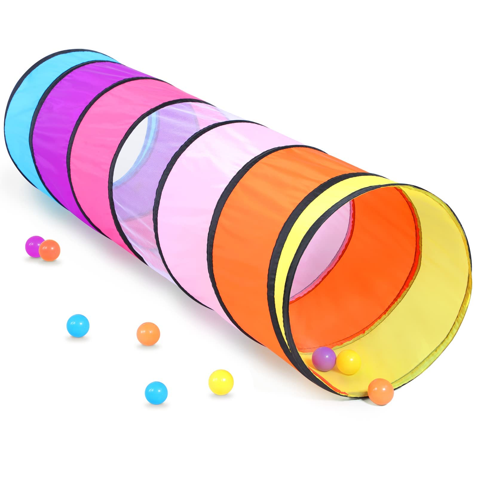 Kids Play Tunnel Tent for Toddler, 6-ft Pop Up Crawl Tunnel Toy for Baby Children or Dog Cat Pets, Collapsible Gift for Boy Girl Indoor Outdoor Game (Colorful Play Tunnel) — image 1