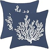 AEIOAE Coastal Pillow Covers 18 X 18 Inch Set of 2, Nautical Navy Blue Coral Decorative Throw Pillow Covers Pillowcase Linen Beach Ocean Theme for Indoor Outdoor Home Sofa Bedroom Living Room