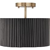 Capital Lighting 250711KR Donovan Modern Mango Wood Drum Convertible Semi Flush/Pendant, 1-Light 100 Watt, 12" H x 13" W, Bla