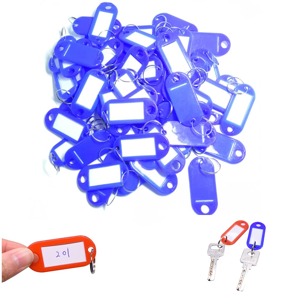 Key Tags Plastic Key Tags Key ID Tags Key Labels Tags with Split Rings for Baggage Key Chains Key Rings(50PCS Dark Blue)
