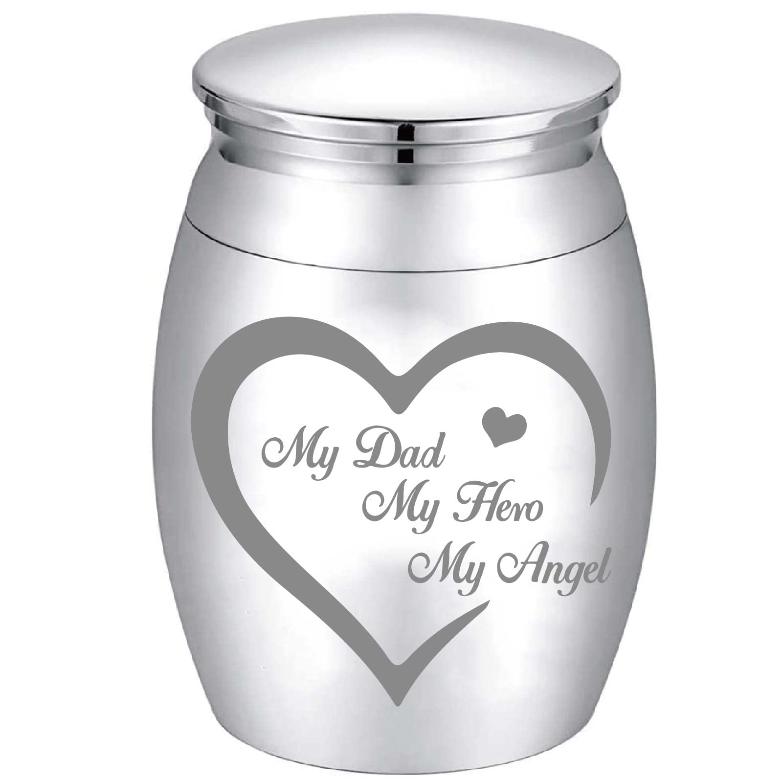 CREATCABIN Small Keepsake Urns Memorial Ashes Mini Cremation Urns Miniature Burial Funeral Container Jar for Sharing Ashes 1.18x1.57inch Sliver-My Dad My Hero Angel — image 1
