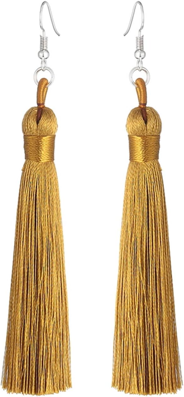 Boho Drop Tassel Women Earrings Long Fringe Dangle Earrings Silk Fabric Rope Wrap Ethnic Vintage