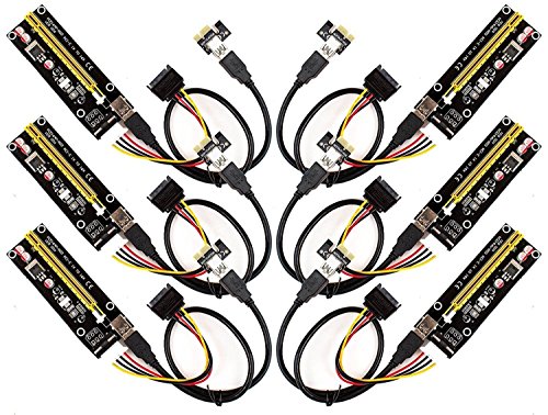 6-Pack PCI-E 16x to 1x Powered Riser Adapter Card w/ 50cm USB 3.0 Extension Cable & MOLEX to SATA Power Cable - GPU Riser Extender Cable