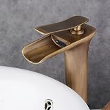 Beelee Antique Brass Waterfall Spout Bathroom Sink Faucet Tall Single Handle view 4