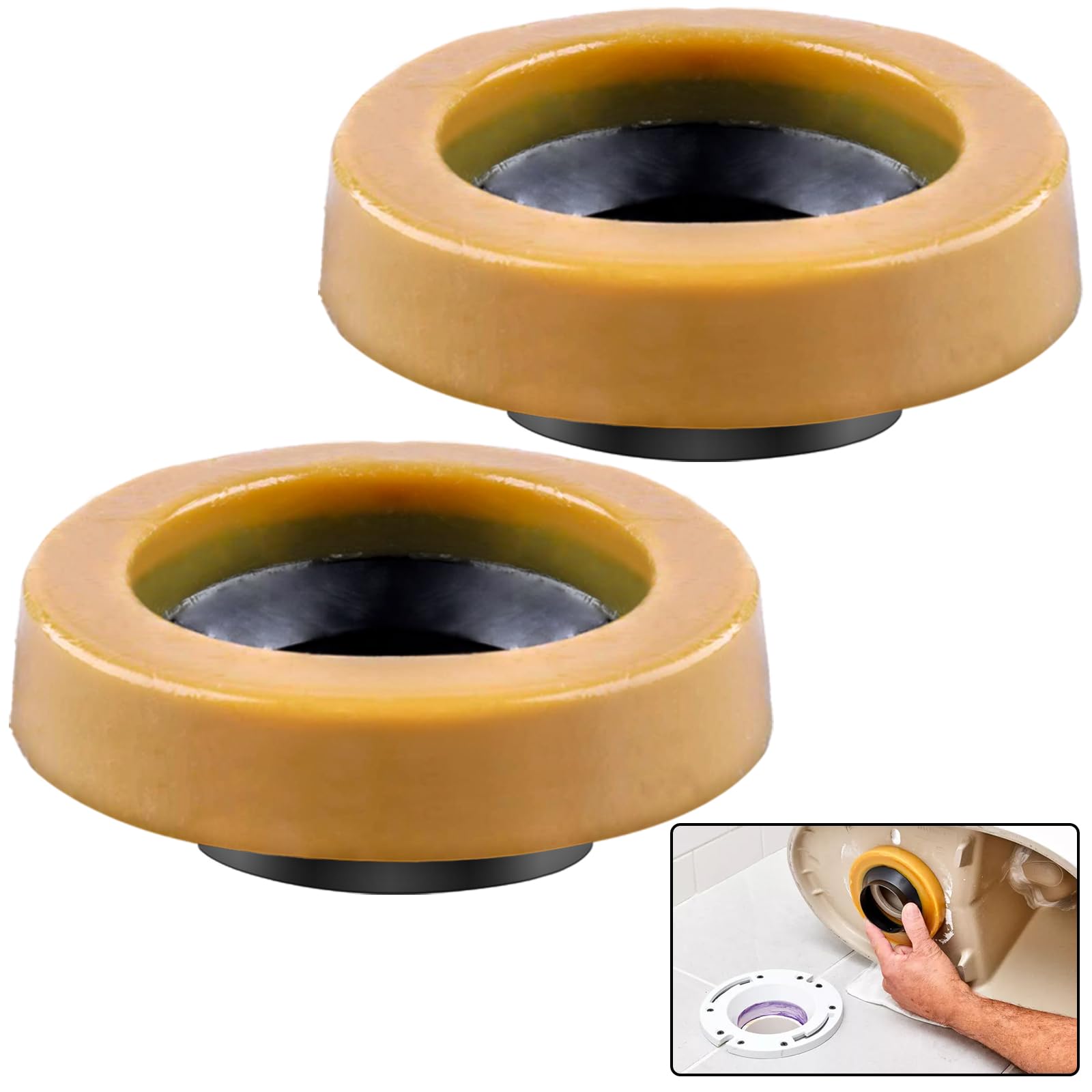 Photo 1 of boeemi Toilet Wax Ring 2 Pack, Thick Toilet Bowl Wax Seal with Polyethylene Flange, Toilet Gasket Ring Fits 3-Inch or 4-Inch Waste Lines