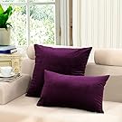 M MOCHOHOME Velvet Solid Square Decorative Throw Pillow Cover Case Pillowcase Cushion Sham - 16" x 16", Purple