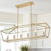 WINSHEN 6-Light Kitchen Island Lighting, Gold Linear Chandelier Dining Room Over Table, Rectangle Pendant Light Fixtures Gold