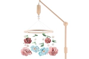 The Peanutshell Crib Mobile for Girls - Wooden Musical Baby Crib Mobile with 12 Lullabies, Wildflower Baby Floral Nursery Dec