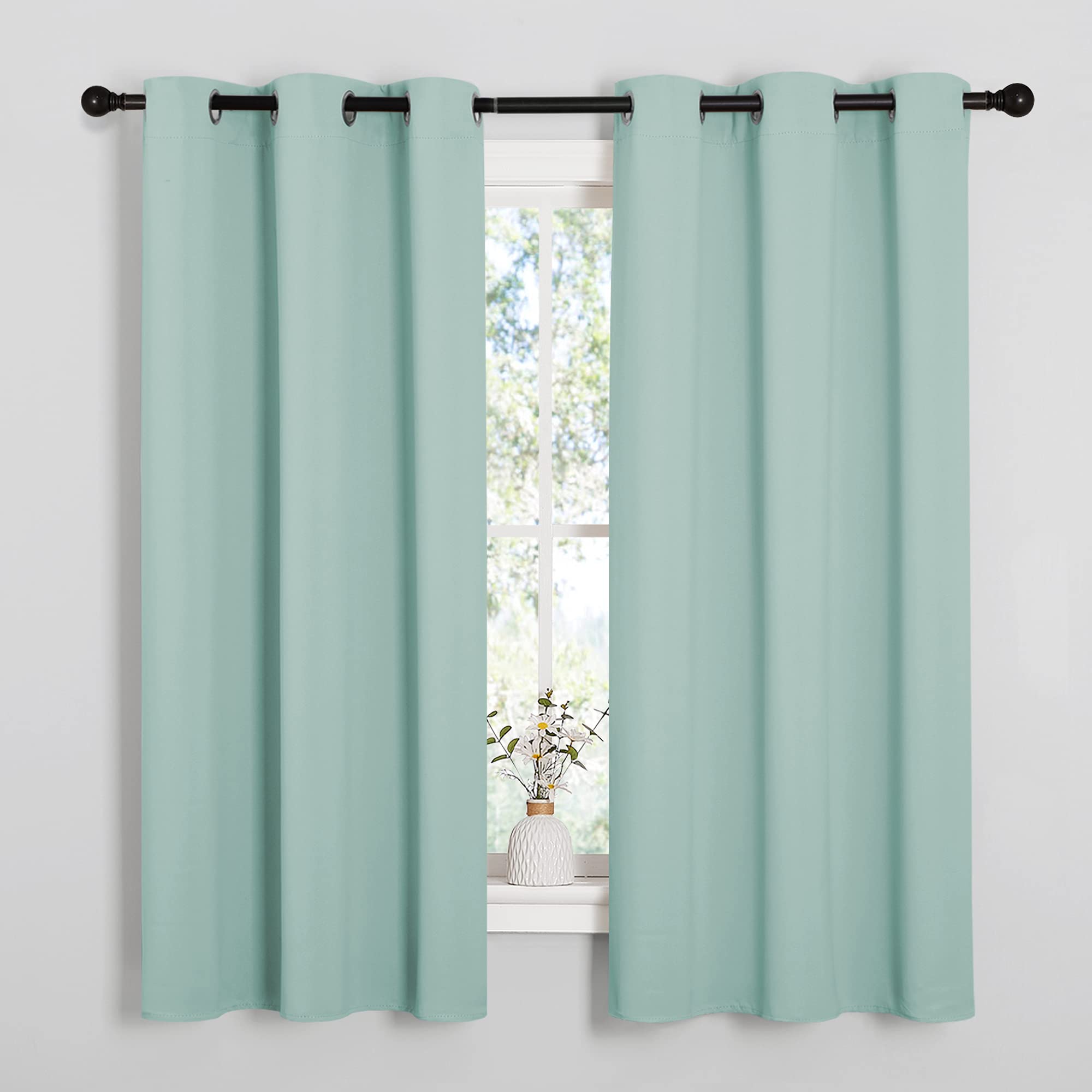 Photo 1 of NICETOWN Aqua Blue Room Darkening Curtains for Kitchen, Window Treatment Thermal Insulated Solid Grommet Curtains/Drapes Bedroom (Set of 2, 42 inches Wide by 63 Long)