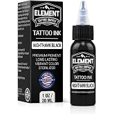 Element Tattoo Supply Nighthawk Black Tattoo Ink 1 oz | professional black ink for skin, smooth reliable flow, deep bold saturation, USA made, vegan formula, trusted by artists