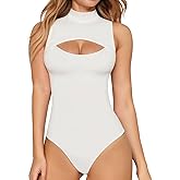 MANGOPOP White Bodysuit for Women Mock Neck Cutout Body Suit Sleeveless Tank Tops