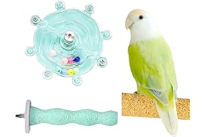 MANON ROSA Bird Toys Stand Perch Set: Interactive Wheel & Standing for Chew Beak Paw Grinding Exercise - Small Medium Parakeets Parrots Cockatiels Conures Budgies Lovebirds Finches Cage Accessories (02 Blue)