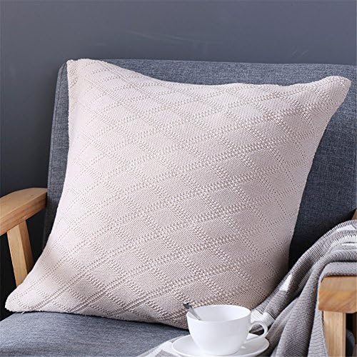 iSunShine Solid Decorated Toss Throw Pillow Textured Cotton Cable Knit Pillow, Cushion Cover Only, 18"x18", Beige
