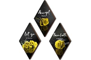 ZINYAZHE 3 Pcs Yellow Rose Bathroom Wall Decor Flower Yellow Decor Inspirational Wooden Wall Art Office Wall Decor with Accept Let Go Have Faith Sign for Girl Women Bathroom Living Room Bedroom(yellow 12 x 7")
